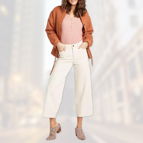 NWT Highest-Rise Wide-Leg Cream/Ivory Cropped Jeans - Women's Plus Sizes 16, 18 - Picture 3 of 3